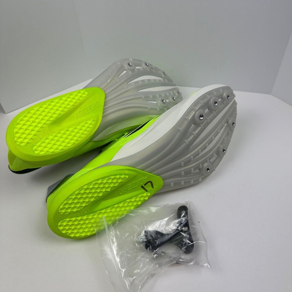 Adidas Adizero Avanti Track Spikes Mens Neon Yellow Black Distance Racing Shoes - Picture 6 of 8